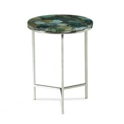 Foster Agate Top and Nickel Antique Base Round Chairside Table by Steve Silver