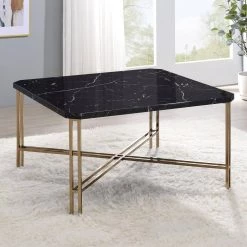 Daxton Black Faux Marble Square Cocktail Table by Steve Silver -Steve Silver Online Store black and gold steve silver coffee tables dx100c 31 1000