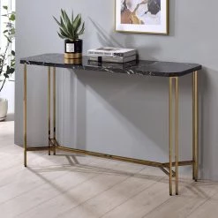 Daxton 47.25 in. Black Rectangle Faux Marble Console Table with Leg Levelers by Steve Silver -Steve Silver Online Store black and gold steve silver console tables dx100s 31 1000