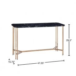 Daxton 47.25 in. Black Rectangle Faux Marble Console Table with Leg Levelers by Steve Silver -Steve Silver Online Store black and gold steve silver console tables dx100s 40 1000