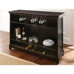 Garcia 38 in. Counter Height Ebony Finish Wood Frame Home Bar with Bottle and Stemware Storage by Steve Silver -Steve Silver Online Store black ebony painted finish steve silver home bars gr560b 1f 1000
