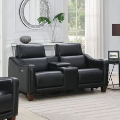 Giorno 71 in. Black Leather 2-Seater Loveseat with Power Recline and Console with Storage by Steve Silver 17 Giorno 71 in. Black Leather 2-Seater Loveseat with Power Recline and Console with Storage by Steve Silver -Steve Silver Online Store black leather steve silver loveseats gi850clb 31 1000