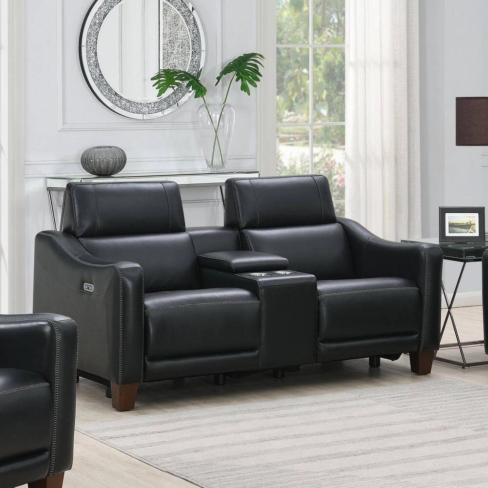 Giorno 71 in. Black Leather 2-Seater Loveseat with Power Recline and Console with Storage by Steve Silver 10 Giorno 71 in. Black Leather 2-Seater Loveseat with Power Recline and Console with Storage by Steve Silver - Image 8