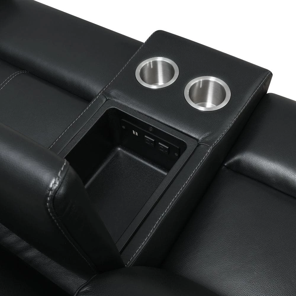 Giorno 71 in. Black Leather 2-Seater Loveseat with Power Recline and Console with Storage by Steve Silver 8 Giorno 71 in. Black Leather 2-Seater Loveseat with Power Recline and Console with Storage by Steve Silver - Image 6