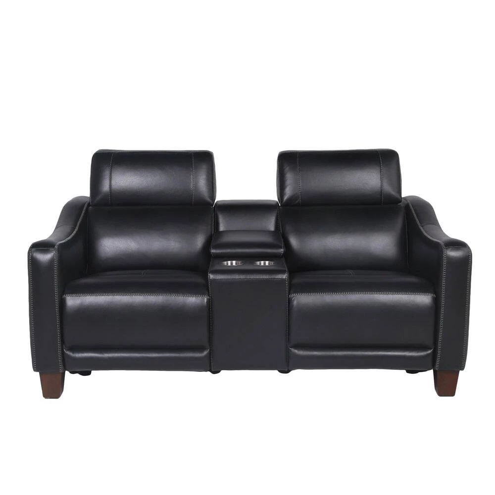 Giorno 71 in. Black Leather 2-Seater Loveseat with Power Recline and Console with Storage by Steve Silver 6 Giorno 71 in. Black Leather 2-Seater Loveseat with Power Recline and Console with Storage by Steve Silver - Image 4