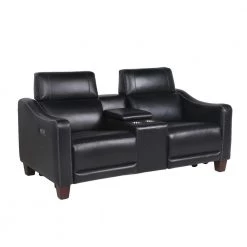 Giorno 71 in. Black Leather 2-Seater Loveseat with Power Recline and Console with Storage by Steve Silver