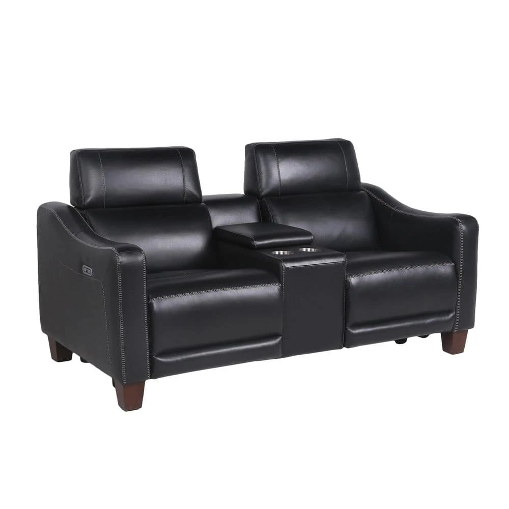 Giorno 71 in. Black Leather 2-Seater Loveseat with Power Recline and Console with Storage by Steve Silver 3 Giorno 71 in. Black Leather 2-Seater Loveseat with Power Recline and Console with Storage by Steve Silver