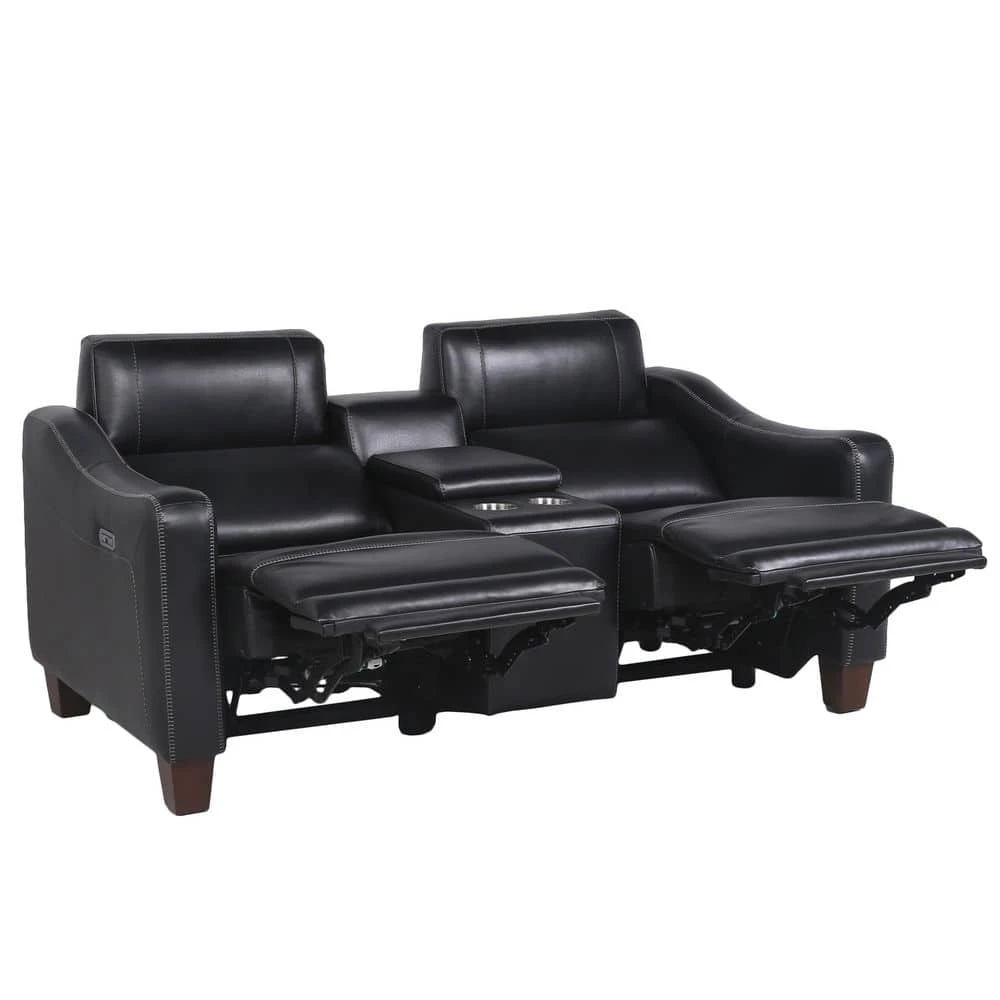 Giorno 71 in. Black Leather 2-Seater Loveseat with Power Recline and Console with Storage by Steve Silver 5 Giorno 71 in. Black Leather 2-Seater Loveseat with Power Recline and Console with Storage by Steve Silver - Image 3