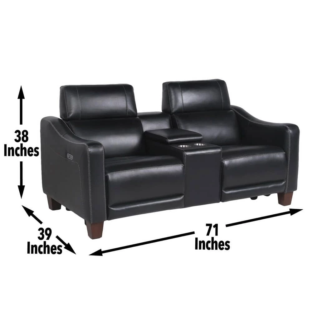 Giorno 71 in. Black Leather 2-Seater Loveseat with Power Recline and Console with Storage by Steve Silver 9 Giorno 71 in. Black Leather 2-Seater Loveseat with Power Recline and Console with Storage by Steve Silver - Image 7