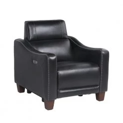 Giorno 35 in. Black Leather Power Recliner with Wall Saver Design by Steve Silver