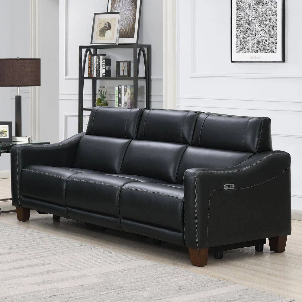 Giorno 81 in. Wide Slope Arm Top Grain Leather Traditional Straight Dual Power Sofa in Black by Steve Silver 11 Giorno 81 in. Wide Slope Arm Top Grain Leather Traditional Straight Dual Power Sofa in Black by Steve Silver - Image 9