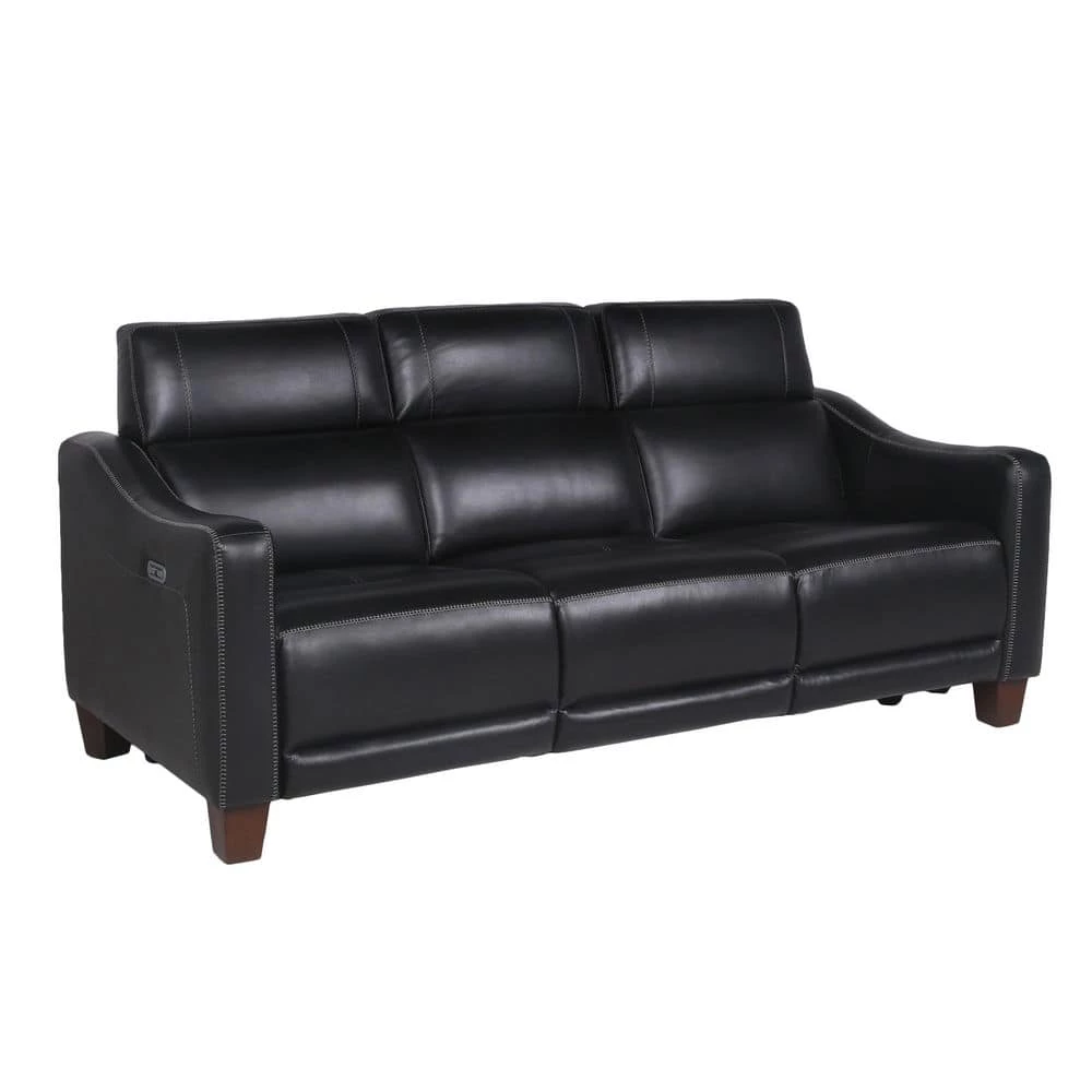 Giorno 81 in. Wide Slope Arm Top Grain Leather Traditional Straight Dual Power Sofa in Black by Steve Silver 3 Giorno 81 in. Wide Slope Arm Top Grain Leather Traditional Straight Dual Power Sofa in Black by Steve Silver