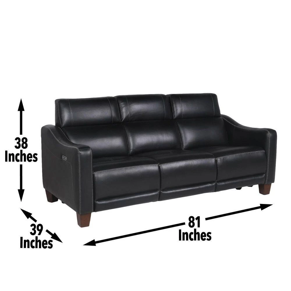 Giorno 81 in. Wide Slope Arm Top Grain Leather Traditional Straight Dual Power Sofa in Black by Steve Silver 10 Giorno 81 in. Wide Slope Arm Top Grain Leather Traditional Straight Dual Power Sofa in Black by Steve Silver - Image 8