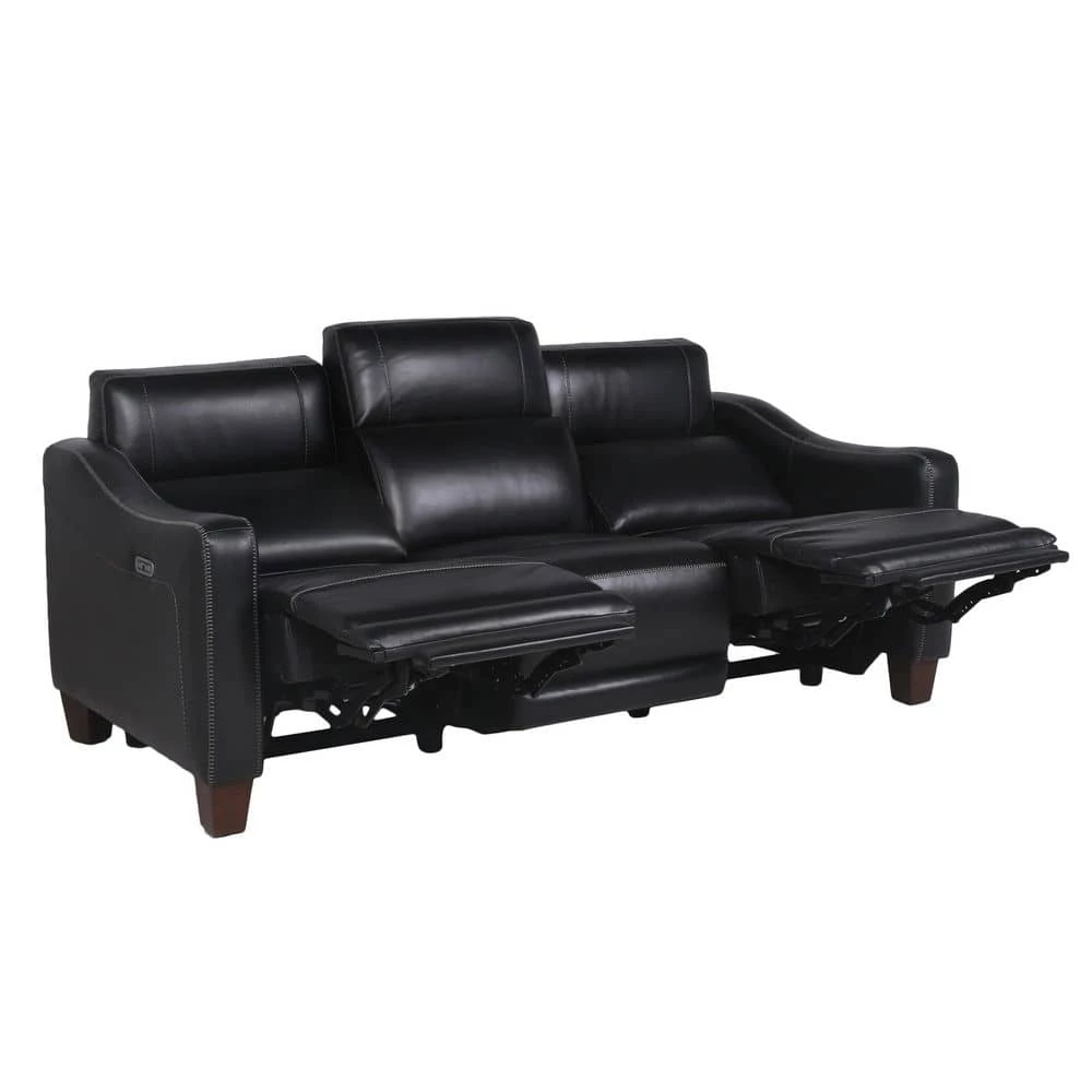 Giorno 81 in. Wide Slope Arm Top Grain Leather Traditional Straight Dual Power Sofa in Black by Steve Silver 5 Giorno 81 in. Wide Slope Arm Top Grain Leather Traditional Straight Dual Power Sofa in Black by Steve Silver - Image 3