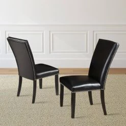 Finley Black Ebony Polyurethane Side Chair (Set of 2) by Steve Silver -Steve Silver Online Store black upholstery ebony base steve silver accent chairs fl500skn c3 1000