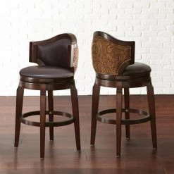Jasper Bar Chair 42 in. Solid Wood with Curved Back in Black Faux Leather with Paisley Accent Fabric - Set of 2 by Steve Silver -Steve Silver Online Store brown cherry steve silver bar stools jr300bcc 4f 1000