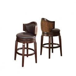 Jasper Bar Chair 42 in. Solid Wood with Curved Back in Black Faux Leather with Paisley Accent Fabric - Set of 2 by Steve Silver