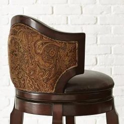 Jasper Bar Chair 42 in. Solid Wood with Curved Back in Black Faux Leather with Paisley Accent Fabric - Set of 2 by Steve Silver -Steve Silver Online Store brown cherry steve silver bar stools jr300bcc 66 1000