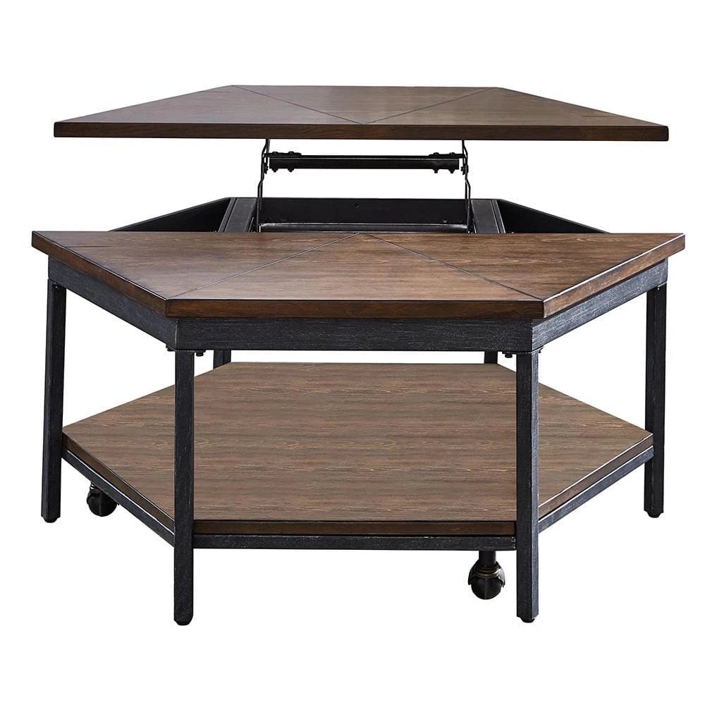 Ultimo 36 in. Brown Mocha Medium Hexagon Wood Coffee Table with Lift Top by Steve Silver 8 Ultimo 36 in. Brown Mocha Medium Hexagon Wood Coffee Table with Lift Top by Steve Silver - Image 6