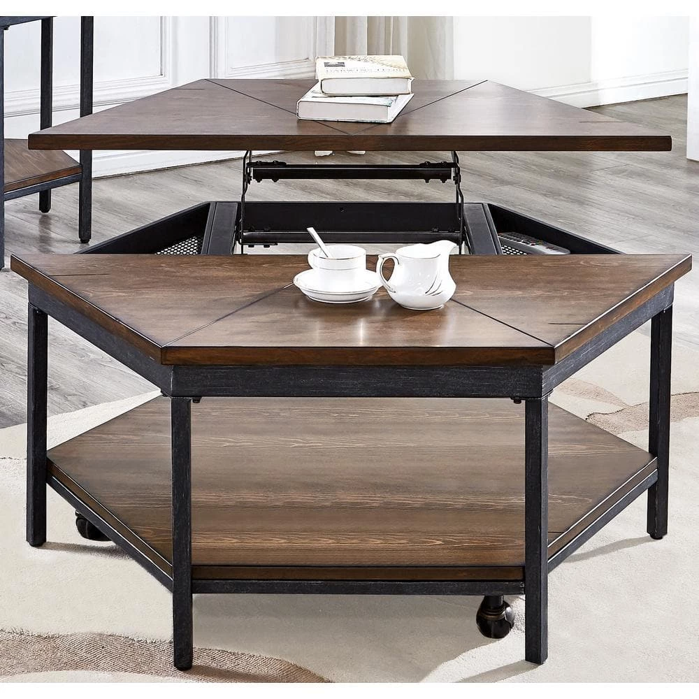 Ultimo 36 in. Brown Mocha Medium Hexagon Wood Coffee Table with Lift Top by Steve Silver 9 Ultimo 36 in. Brown Mocha Medium Hexagon Wood Coffee Table with Lift Top by Steve Silver - Image 7