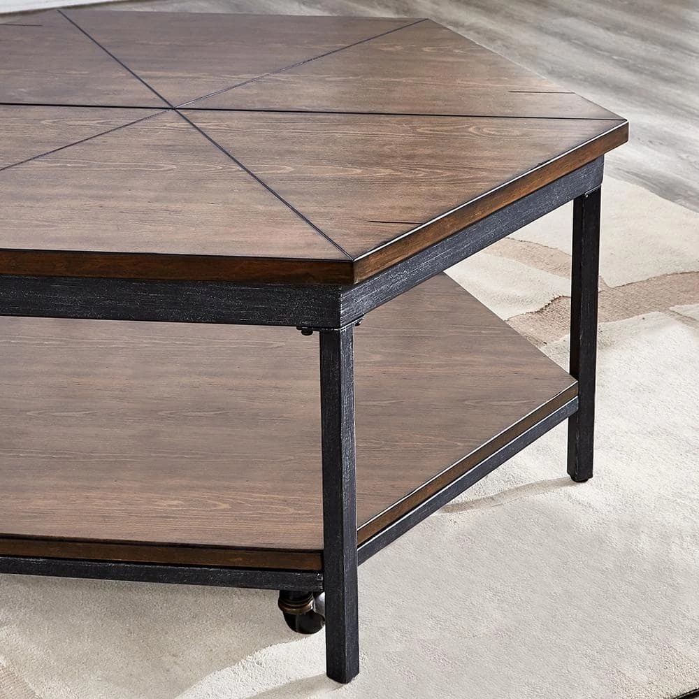 Ultimo 36 in. Brown Mocha Medium Hexagon Wood Coffee Table with Lift Top by Steve Silver 4 Ultimo 36 in. Brown Mocha Medium Hexagon Wood Coffee Table with Lift Top by Steve Silver - Image 2