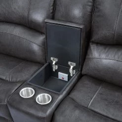 Denver 118 in. Wide Straight Pillow Top Arm 7-Piece Leather U-Shape Sectional Sofa Gray with Power Recline by Steve Silver -Steve Silver Online Store charcoal steve silver sectional sofas dn5691c7pcsect 1f 1000