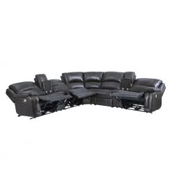 Denver 118 in. Wide Straight Pillow Top Arm 7-Piece Leather U-Shape Sectional Sofa Gray with Power Recline by Steve Silver -Steve Silver Online Store charcoal steve silver sectional sofas dn5691c7pcsect c3 1000