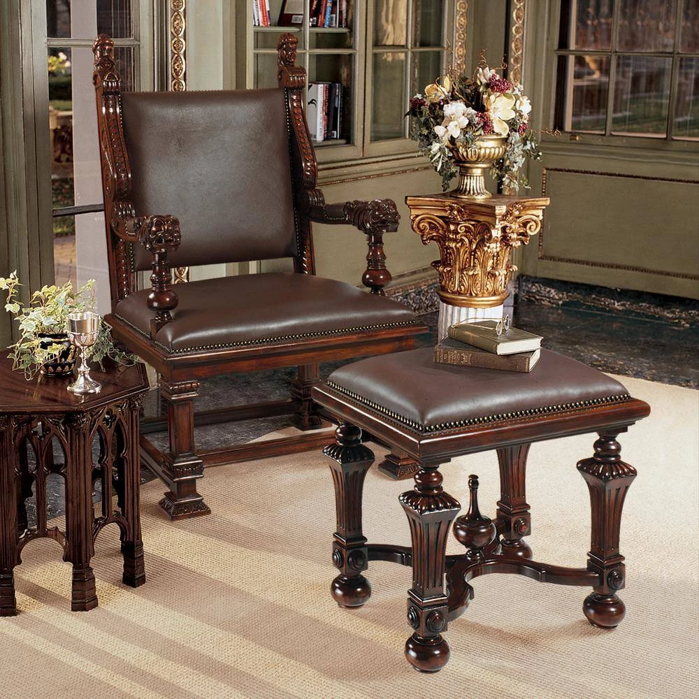 Lord Cumberland's Cherry Mahogany Throne Chair and Foot Stool (Set of 2) by Design Toscano 5 Lord Cumberland's Cherry Mahogany Throne Chair and Foot Stool (Set of 2) by Design Toscano - Image 3