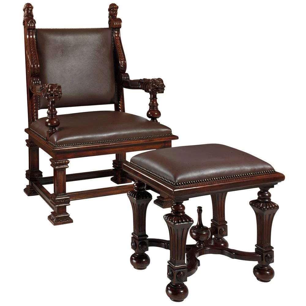 Lord Cumberland's Cherry Mahogany Throne Chair and Foot Stool (Set of 2) by Design Toscano 3 Lord Cumberland's Cherry Mahogany Throne Chair and Foot Stool (Set of 2) by Design Toscano