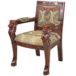 Beardsley Heraldic Lion Cherry Mahogany Arm Chair by Design Toscano