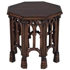 Gothic Revival 20 in. Brown Standard Octagon Top Wood Side Table by Design Toscano