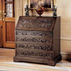 Carved Unicorn 33 in. Rectangular Mahogany Brown 9-Drawer Drop-Front Writing Desk by Design Toscano -Steve Silver Online Store cherry design toscano writing desks af2137 31 1000