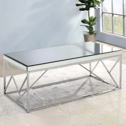 Evelyn Chrome Mirror Top Cocktail Table by Steve Silver -Steve Silver Online Store chrome steve silver coffee tables ev300c 31 1000