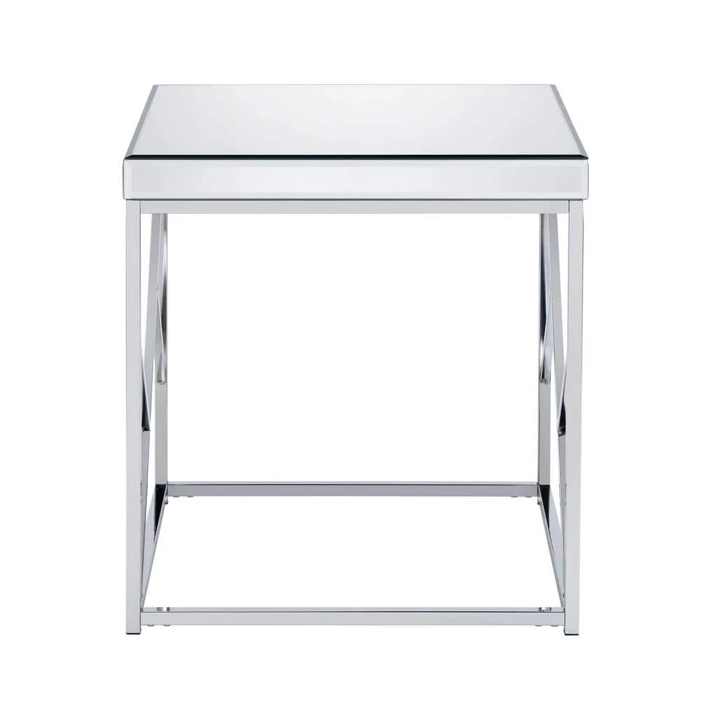 Evelyn Chrome Mirror Top End Table by Steve Silver 3 Evelyn Chrome Mirror Top End Table by Steve Silver