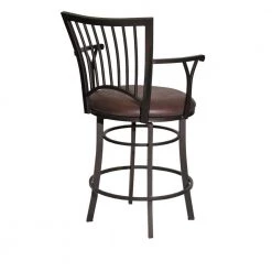 Bayview 24 in. Gunmetal Steel Counter Stool with Swivel Base and Coach Brown Microfiber Seat by Steve Silver -Steve Silver Online Store coach gunmetal steve silver bar stools bay600cs 1f 1000