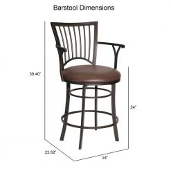 Bayview 24 in. Gunmetal Steel Counter Stool with Swivel Base and Coach Brown Microfiber Seat by Steve Silver -Steve Silver Online Store coach gunmetal steve silver bar stools bay600cs 4f 1000
