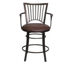 Bayview 24 in. Gunmetal Steel Counter Stool with Swivel Base and Coach Brown Microfiber Seat by Steve Silver