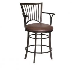 Bayview 24 in. Gunmetal Steel Counter Stool with Swivel Base and Coach Brown Microfiber Seat by Steve Silver -Steve Silver Online Store coach gunmetal steve silver bar stools bay600cs c3 1000