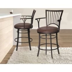 Bayview 24 in. Gunmetal Steel Counter Stool with Swivel Base and Coach Brown Microfiber Seat by Steve Silver -Steve Silver Online Store coach gunmetal steve silver bar stools bay600cs fa 1000