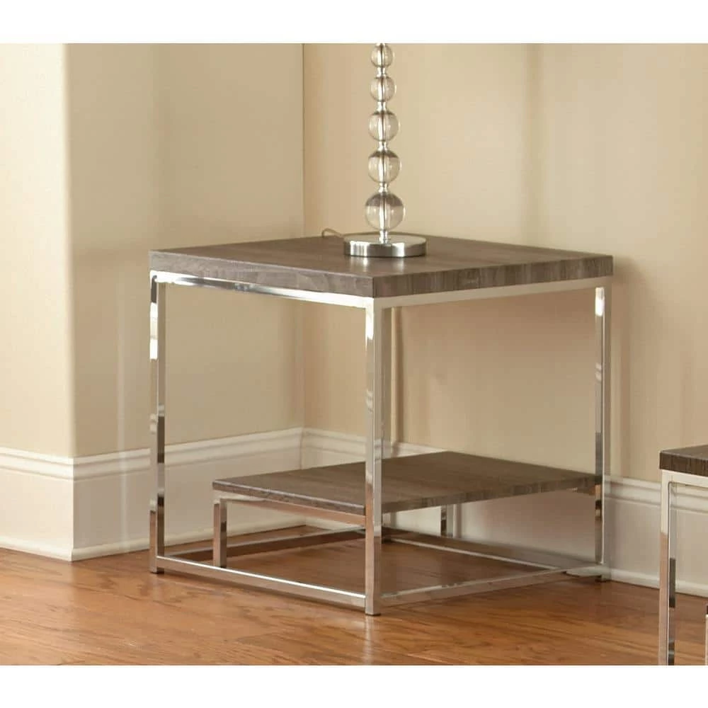 Lucia Dark Brown Chairside End Table with Chrome Base by Steve Silver 8 Lucia Dark Brown Chairside End Table with Chrome Base by Steve Silver - Image 6