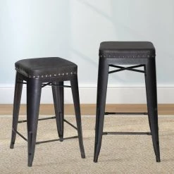 Hank 30 in. Dark Gray Backless Steel Cushioned Bar Stool with Gray Faux Leather Seat (Set of 2) by Steve Silver 11 Hank 30 in. Dark Gray Backless Steel Cushioned Bar Stool with Gray Faux Leather Seat (Set of 2) by Steve Silver -Steve Silver Online Store dark grey gunmetal steve silver bar stools hnk600bs 31 1000