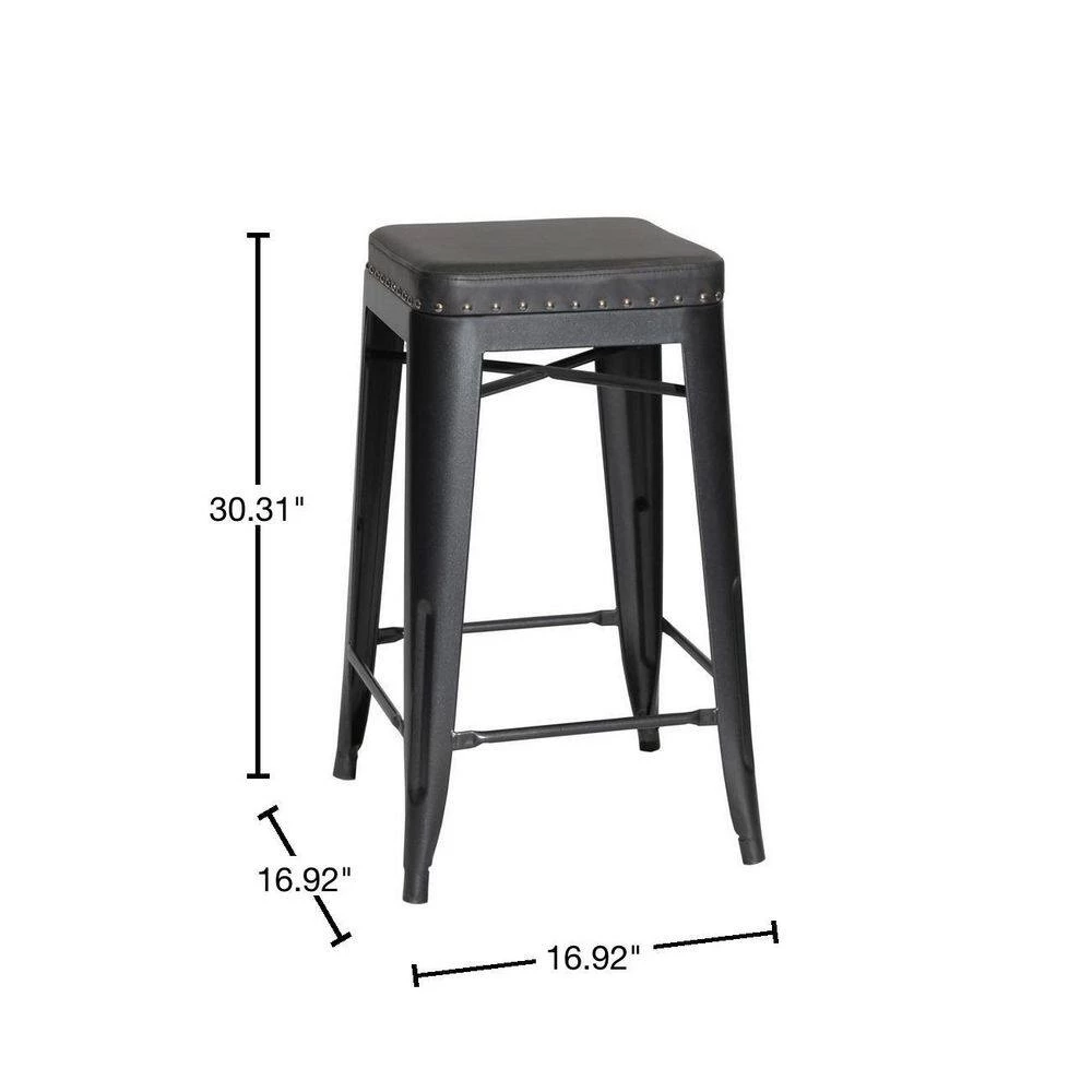 Hank 30 in. Dark Gray Backless Steel Cushioned Bar Stool with Gray Faux Leather Seat (Set of 2) by Steve Silver 5 Hank 30 in. Dark Gray Backless Steel Cushioned Bar Stool with Gray Faux Leather Seat (Set of 2) by Steve Silver - Image 3