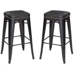 Hank 30 in. Dark Gray Backless Steel Cushioned Bar Stool with Gray Faux Leather Seat (Set of 2) by Steve Silver