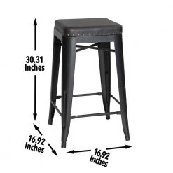 Hank 30 in. Dark Gray Backless Steel Cushioned Bar Stool with Gray Faux Leather Seat (Set of 2) by Steve Silver 10 Hank 30 in. Dark Gray Backless Steel Cushioned Bar Stool with Gray Faux Leather Seat (Set of 2) by Steve Silver -Steve Silver Online Store dark grey gunmetal steve silver bar stools hnk600bs c3 1000