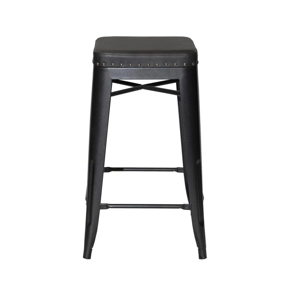 Hank 30 in. Dark Gray Backless Steel Cushioned Bar Stool with Gray Faux Leather Seat (Set of 2) by Steve Silver 4 Hank 30 in. Dark Gray Backless Steel Cushioned Bar Stool with Gray Faux Leather Seat (Set of 2) by Steve Silver - Image 2