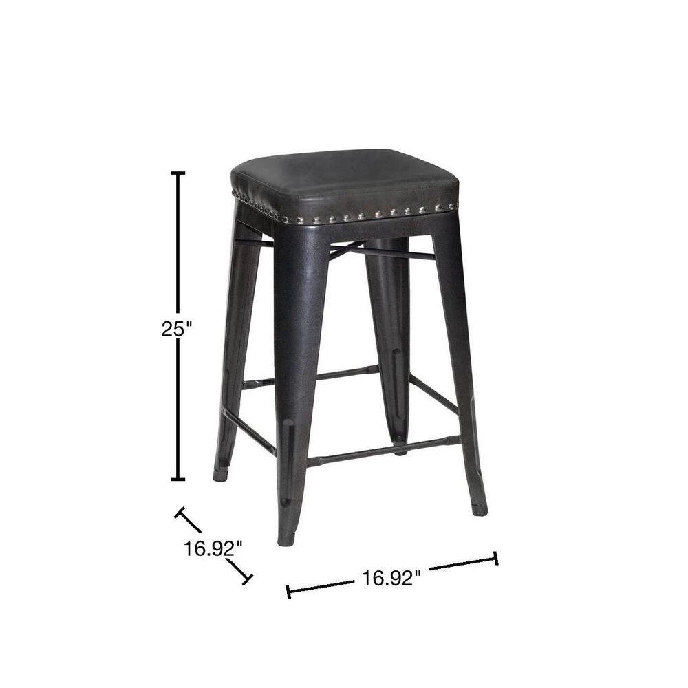 Hank 24 in. Dark Gray Backless Steel Cushioned Counter Stool with Gray Faux Leather Seat (Set of 2) by Steve Silver 5 Hank 24 in. Dark Gray Backless Steel Cushioned Counter Stool with Gray Faux Leather Seat (Set of 2) by Steve Silver - Image 3