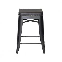Hank 24 in. Dark Gray Backless Steel Cushioned Counter Stool with Gray Faux Leather Seat (Set of 2) by Steve Silver
