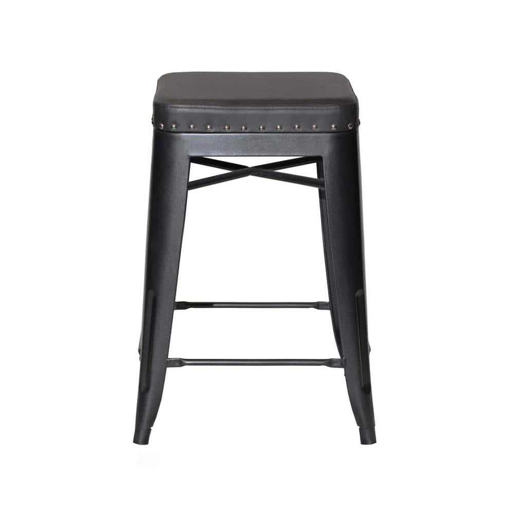 Hank 24 in. Dark Gray Backless Steel Cushioned Counter Stool with Gray Faux Leather Seat (Set of 2) by Steve Silver 3 Hank 24 in. Dark Gray Backless Steel Cushioned Counter Stool with Gray Faux Leather Seat (Set of 2) by Steve Silver