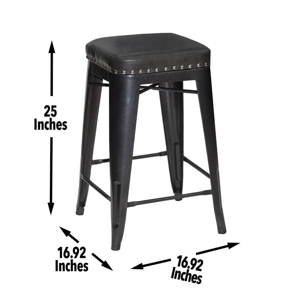 Hank 24 in. Dark Gray Backless Steel Cushioned Counter Stool with Gray Faux Leather Seat (Set of 2) by Steve Silver 6 Hank 24 in. Dark Gray Backless Steel Cushioned Counter Stool with Gray Faux Leather Seat (Set of 2) by Steve Silver - Image 4