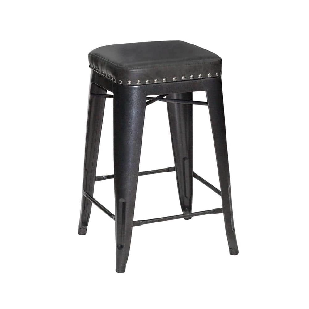 Hank 24 in. Dark Gray Backless Steel Cushioned Counter Stool with Gray Faux Leather Seat (Set of 2) by Steve Silver 4 Hank 24 in. Dark Gray Backless Steel Cushioned Counter Stool with Gray Faux Leather Seat (Set of 2) by Steve Silver - Image 2